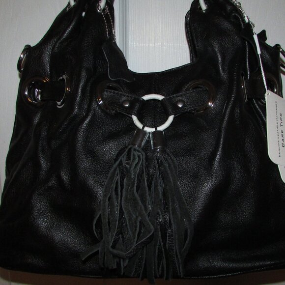 Leather Black Grommeted Handbag - NEW - Picture 4 of 12